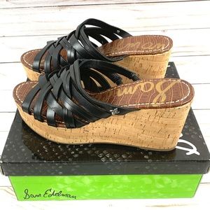 Sam Edelman Leather Wedge Sandals-Black